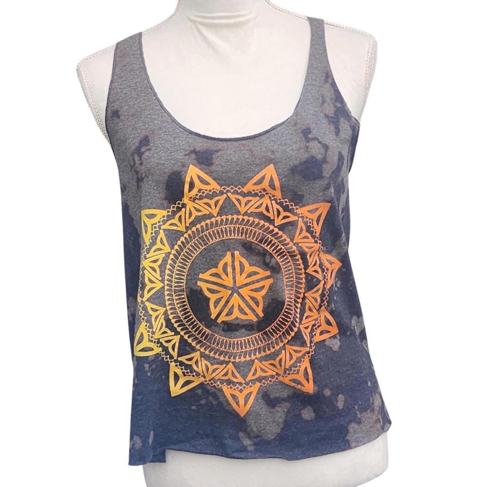 Reworked Handmade 'ROC Mandala' Graphic Cropped Racerback Tank top. Size: 2XL
